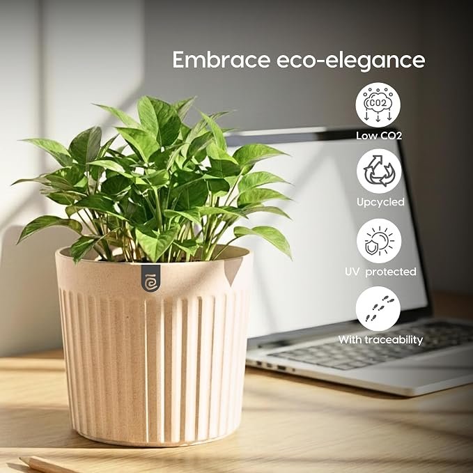 Eha Earth Friendly Romano 7.5 inch Planters for Home Decor | Set of 2 |Plant Pot Made with Bamboo Fibres | UV Protected Pots & Planters | Flower Pot for Living Room | Sand Castle - Image 3